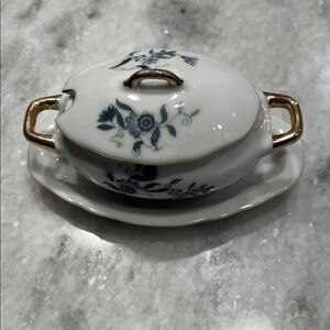 Royal Crown Japan Mini Covered Tureen w/ Underplate – Blue Floral Gold Trim